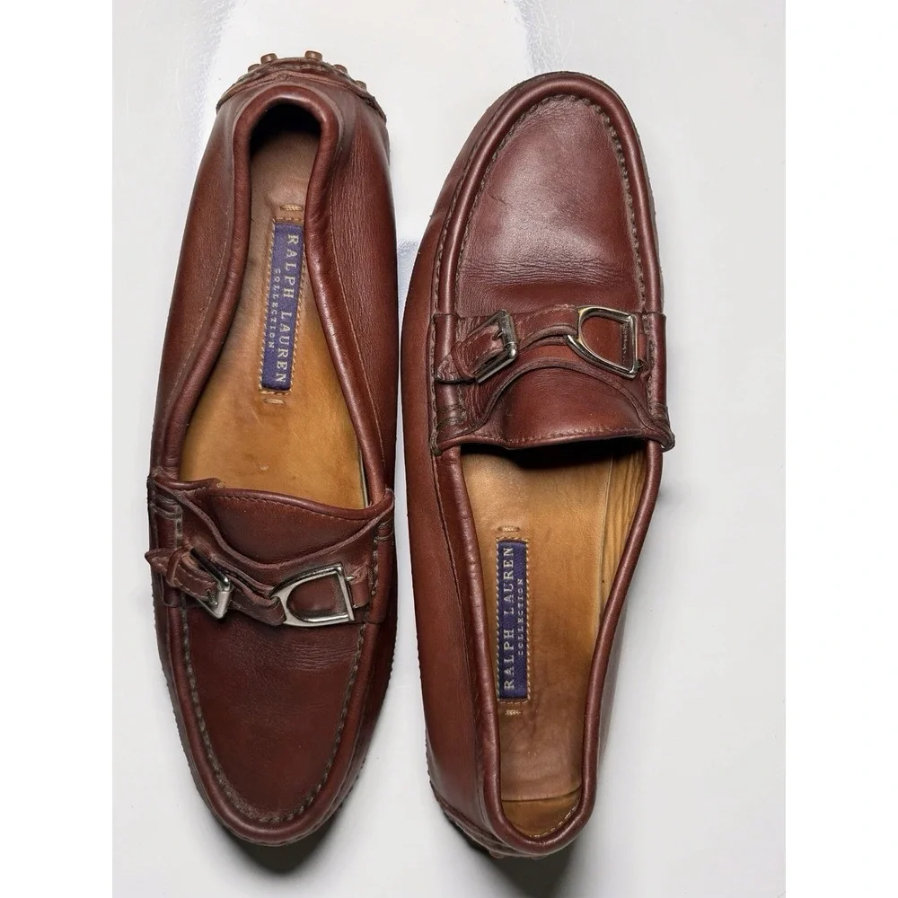 Ralph Lauren Purple Label Cordovan Brown Leather Drivers Loafers Size 7